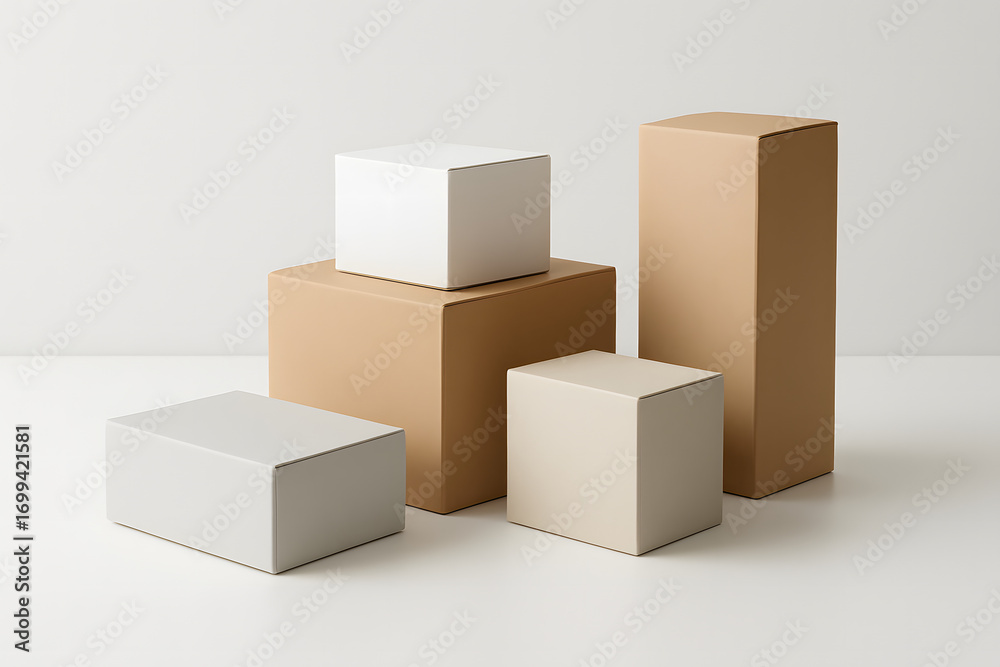 Obraz premium Minimalist Cardboard Boxes on White Background