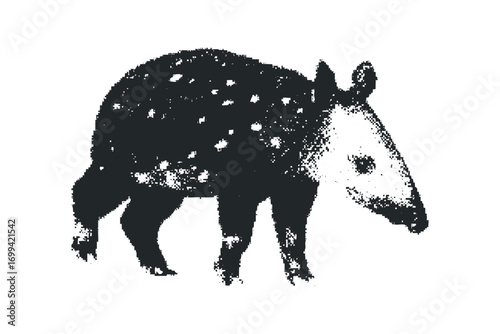 image of a tapir with distinctive speckled body. Vector hand drawn illustration