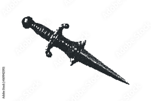Dagger with grainy texture on transparent background. Vector hand drawn illustration