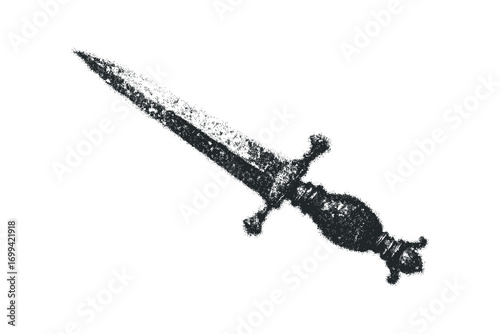 Stippled Dagger Transparent Background Isolated Object. Vector hand drawn illustration