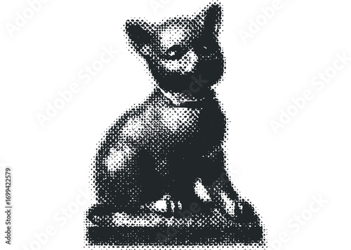 Halftone Dot Effect Sculpture of a Sitting Cat. Vector hand drawn illustration