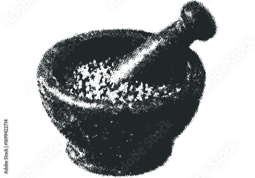 Mortar and Pestle with Textured Surface on White. Vector hand drawn illustration