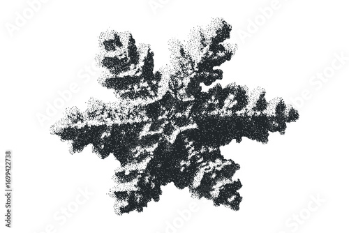 Stippled snowflake shape isolated on white. Vector hand drawn illustration