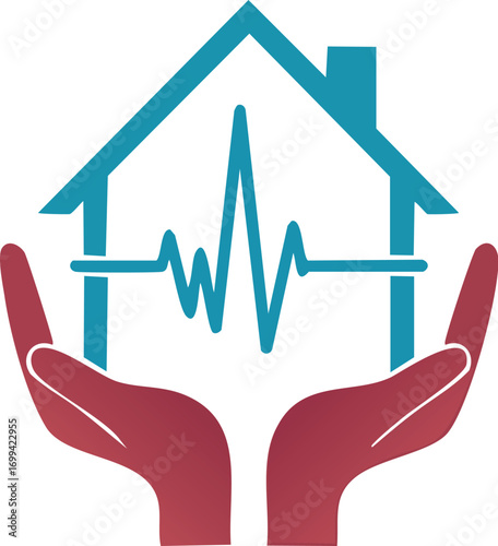 Home healthcare symbol:  Protecting hearts and homes with caring hands.