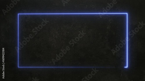 Blue Neon Rectangle Frame Outline Animated on Dark Background