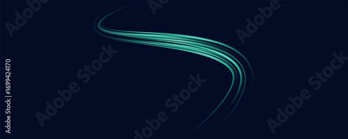 Neon stripes in the form of drill, turns and swirl. Speed of light concept background. Abstract background rotational border lines.