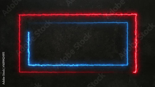 Neon Rectangular Frames Red Blue Glowing Abstract Background