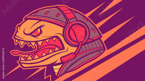 Aggressive Gaming Monster Head Profile with Headset