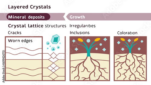 Detailed Diagram Illustrating Crystal Formation Mineral Deposits and Growth Processes