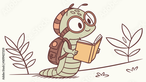 Studious Worm with Backpack and Book