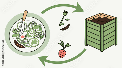 Vegetable Compost Cycle Illustration From Plate to Compost Bin