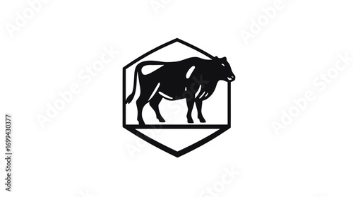Stylized black bull silhouette within a hexagon.