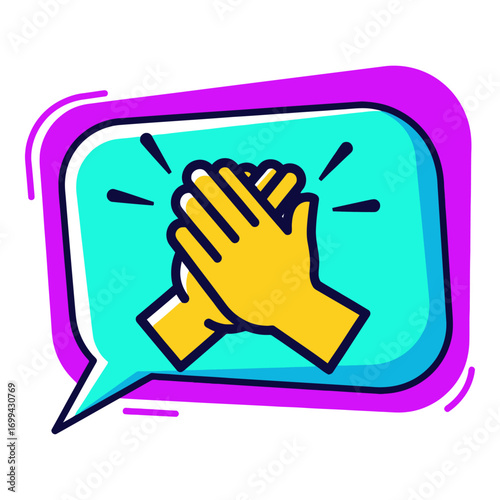 Cartoon Clapping Emoji Chat Bubble Icon – Applause Message Vector