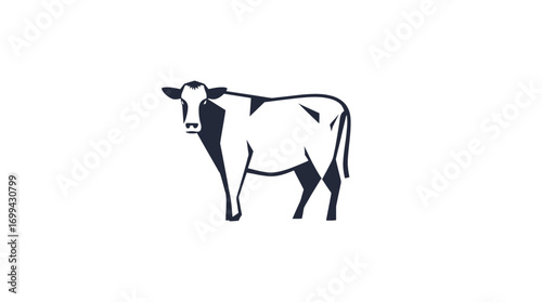 A stylized illustration of a cow standing, rendered in a simple, minimalist design.