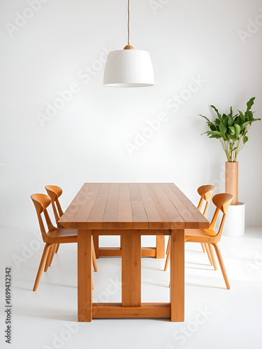 wooden dinning table on white background