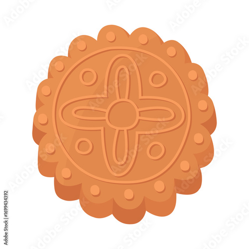 Traditional Asian mooncake for the Mid-Autumn Festival. Round mooncake with floral pattern. Illustration isolated on white background.	