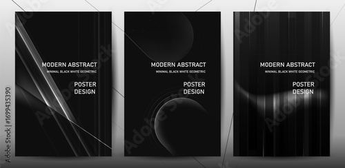 Modern Abstract Black and White Geometric Poster Design Set.