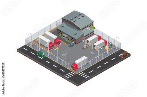Isometric oil field icon, oil extraction and processing process to sales with tanker vehicle, modern isometric vector