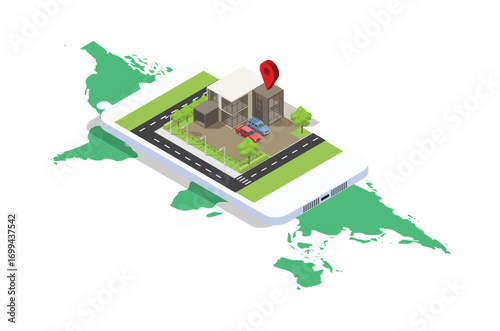 Modern design isometric illustration of Mobile Navigation. Suitable for Diagrams, Infographics, Book Illustration, Game Asset, And Other Graphic Related Assets
