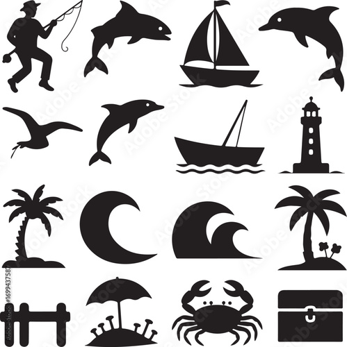 Silhouette icons of various vehicles including trucks and buses side view