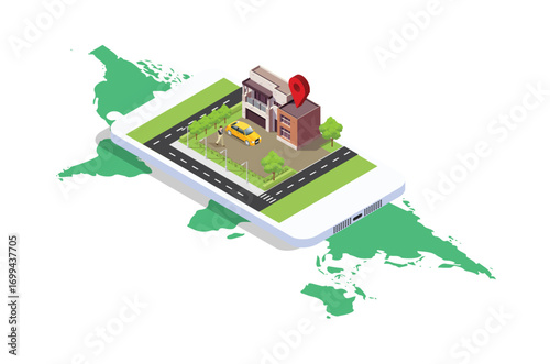 Modern design isometric illustration of Mobile Navigation. Suitable for Diagrams, Infographics, Book Illustration, Game Asset, And Other Graphic Related Assets