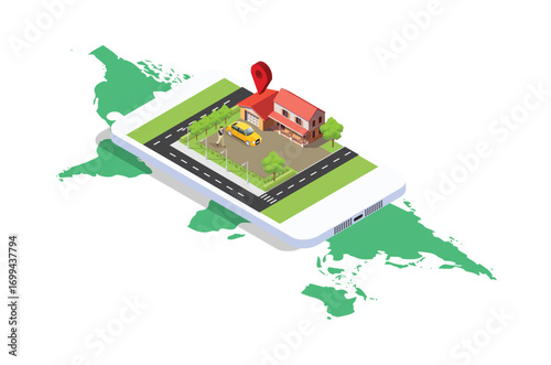 Modern design isometric illustration of Mobile Navigation. Suitable for Diagrams, Infographics, Book Illustration, Game Asset, And Other Graphic Related Assets