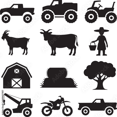 black and white bus silhouettes in different angles and positions