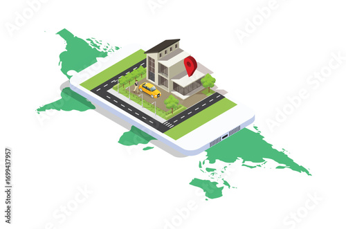 Modern design isometric illustration of Mobile Navigation. Suitable for Diagrams, Infographics, Book Illustration, Game Asset, And Other Graphic Related Assets