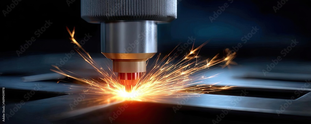 custom made wallpaper toronto digitalMetal laser cutting machine creating sparks concept. High-precision laser cutting metal with bright sparks.