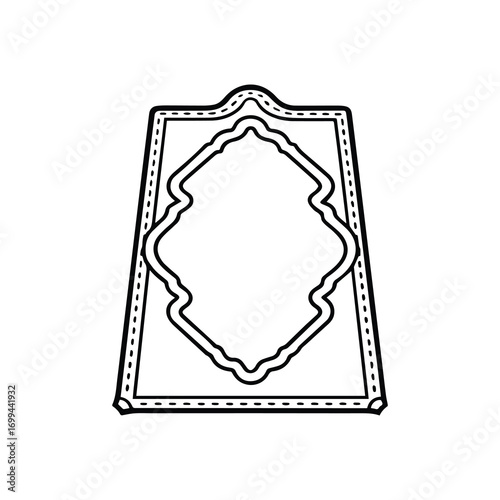 Islamic prayer mat line art, black outline, coloring book page vector illustration