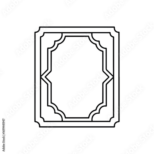 Islamic prayer mat line art, black outline, coloring book page vector illustration