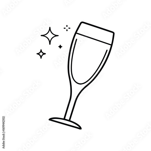 champagne glass line art, black outline, coloring book page vector illustration