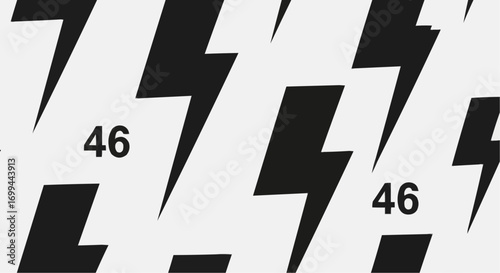 Repetitive pattern of black lightning bolts and white lightning bolts with the number 46 on a white background, creating a dynamic visual effect.