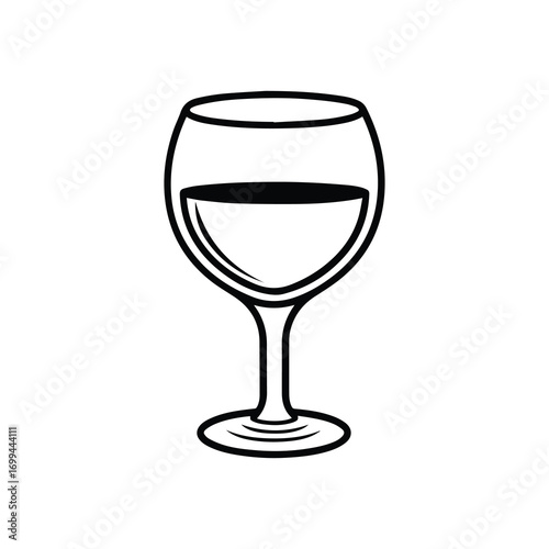 wine glass line art, black outline, coloring book page vector illustration