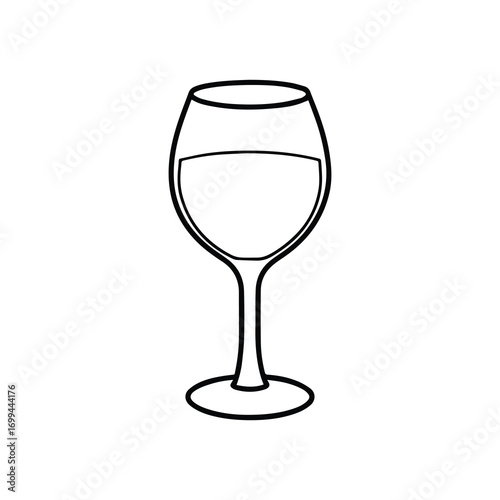 wine glass line art, black outline, coloring book page vector illustration