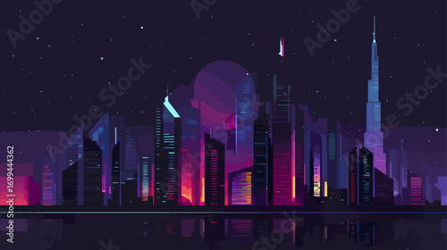 Colorful night city skyline