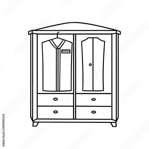 wardrobe line art, black outline, coloring book page vector illustration
