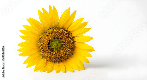 Vibrant Sunflower Blossom Displaying its Golden Petals and Green Center Isolated on White Background, Ideal for botanical studies, floral designs, and summer themes