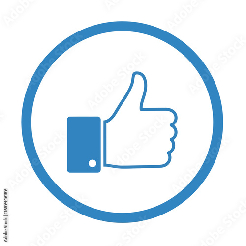 Clean blue circle thumb up icon for approval and positive social media engagement white background