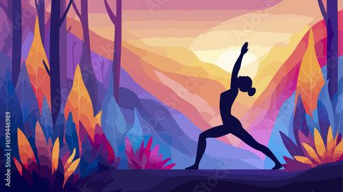 Woman practicing yoga in forest landscape
