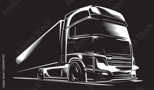 Vector art of stylized illustration of a modern semitruck in white on a
