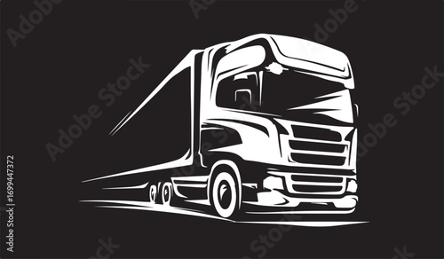 Vector art of stylized illustration of a semitruck with trailer in white on a
