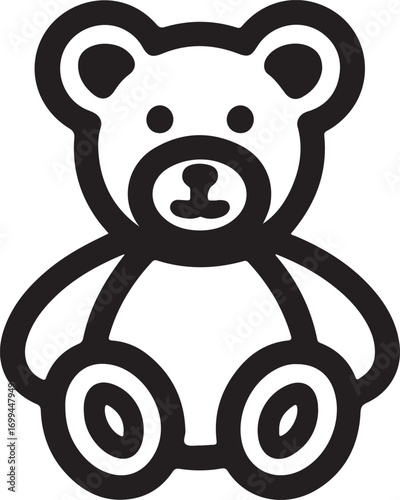 Vector art of cute teddy bear icon in black and white, a charming and playful design element
