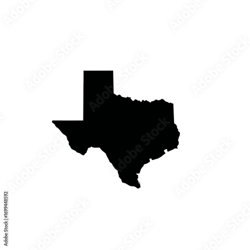 Black silhouette of the state of Texas on a white background, representing its geographical shape and borders.