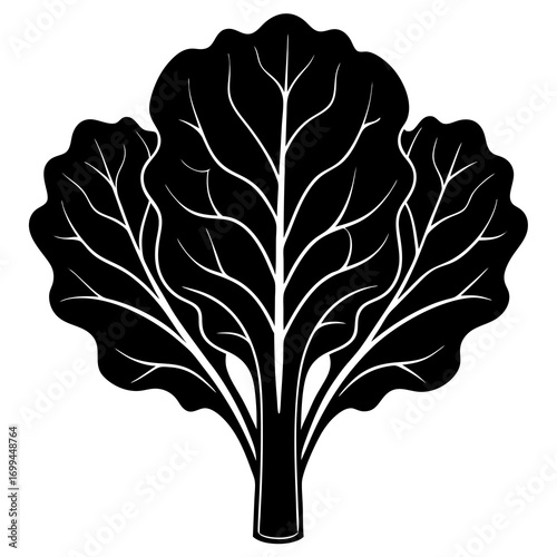 Stylized black silhouette of a leafy green vegetable with prominent white veins on a white background