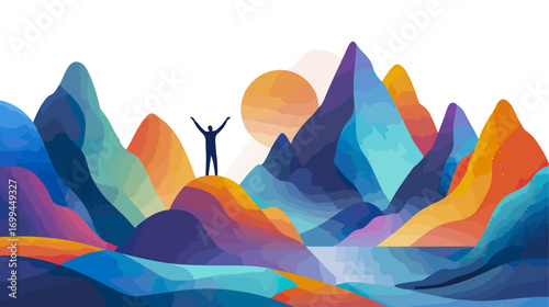 Person contemplating mountain landscape