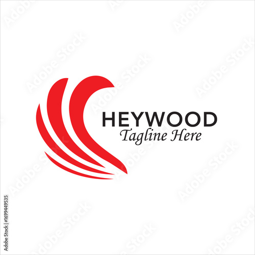 Heywood logo design, abstract red wave icon, modern corporate branding identity, professional minimalist vector symbol, creative company business template