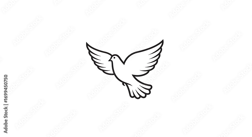 Fototapeta premium A stylized line art vector of a dove with elegant curves and flowing wings, centered on a clean white background 