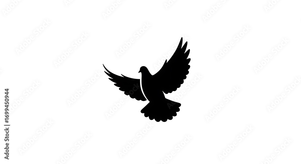Fototapeta premium A stylized line art vector of a dove with elegant curves and flowing wings, centered on a clean white background 