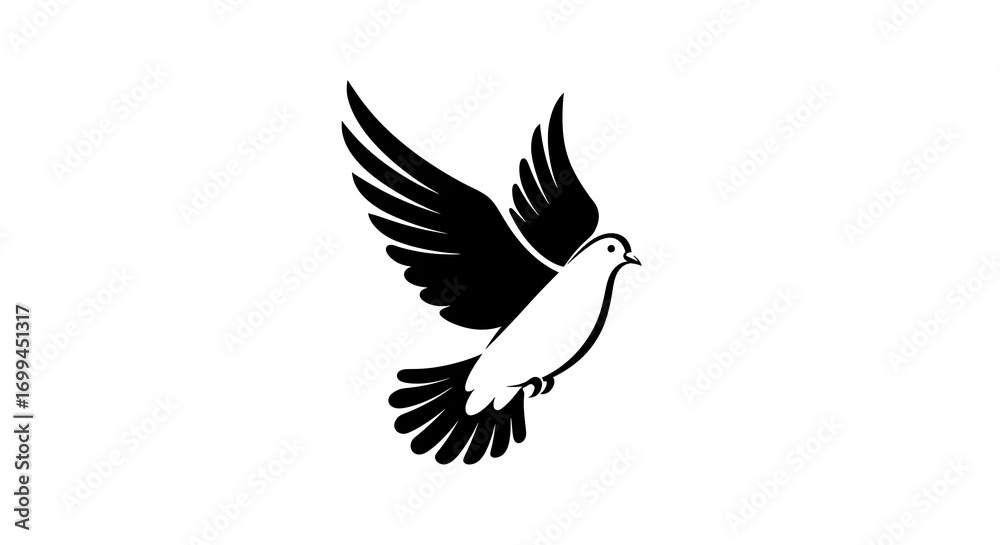 Fototapeta premium A stylized line art vector of a dove with elegant curves and flowing wings, centered on a clean white background 